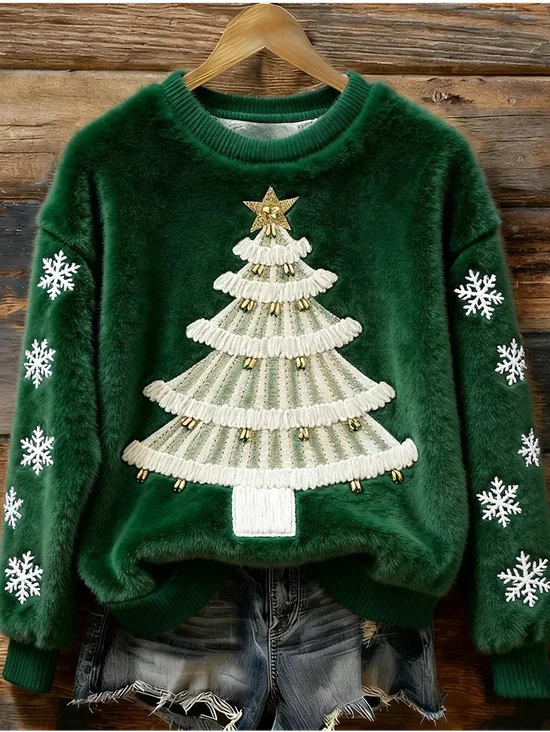 Casual Crew Neck Christmas Sweatshirt
