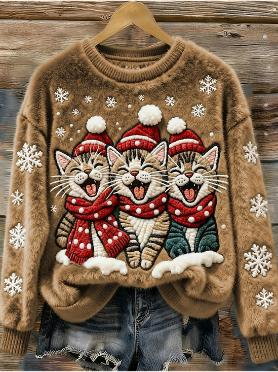 Casual Crew Neck Christmas Sweatshirt