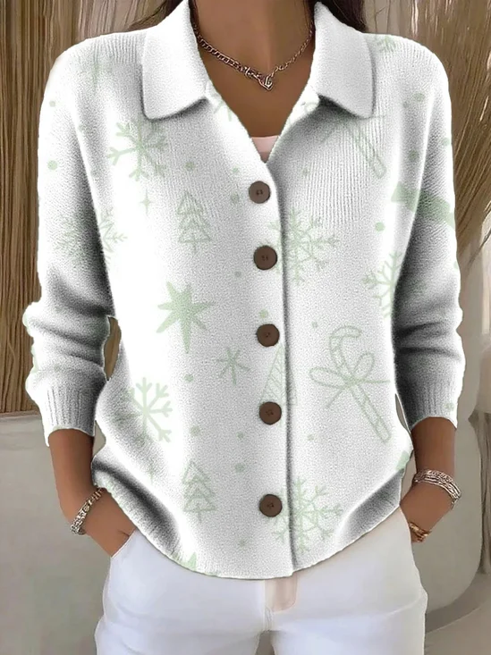 Women Christmas Long Sleeve Comfy Vintage Printing Cardigan