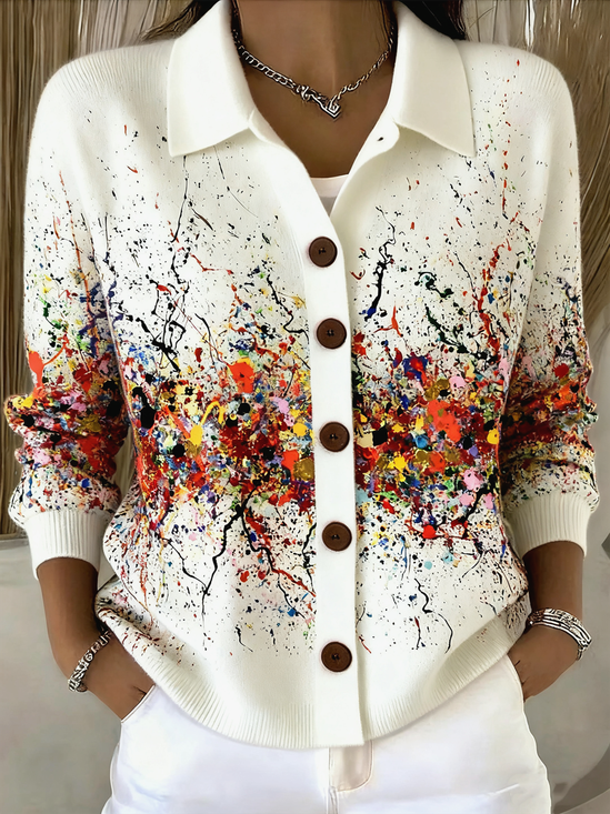 Women Knitted Gradient Pattern Long Sleeve Comfy Casual Cardigan