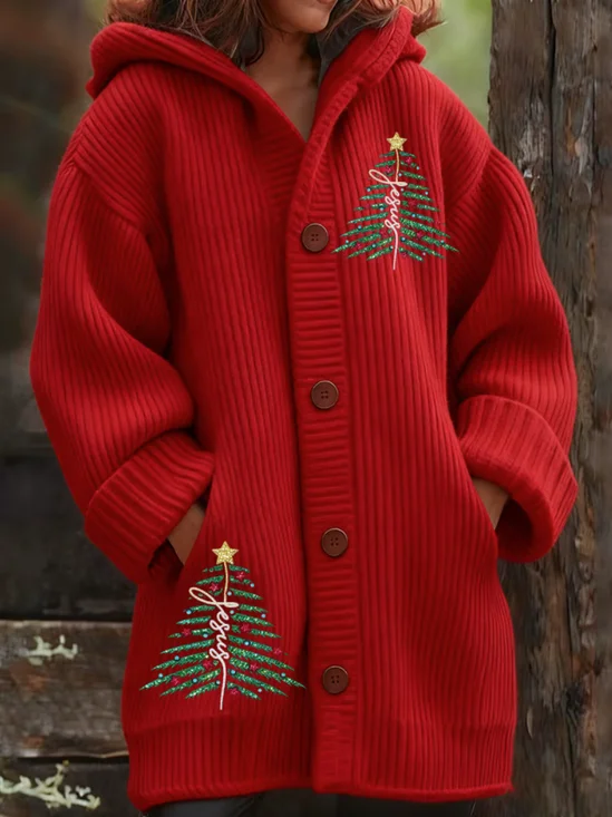 Women Wool/Knitting Christmas Long Sleeve Comfy Vintage Cardigan
