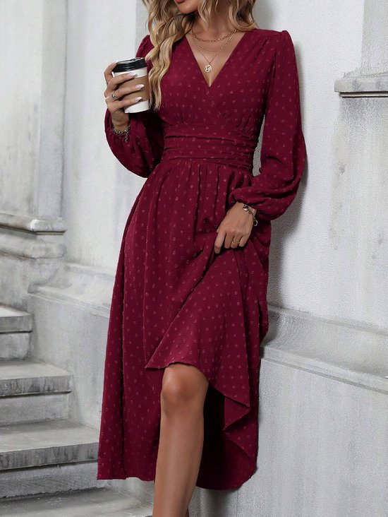 Women Floral Balloon Sleeve Spring/Fall Dress V Neck Long Sleeve A-Line Dress