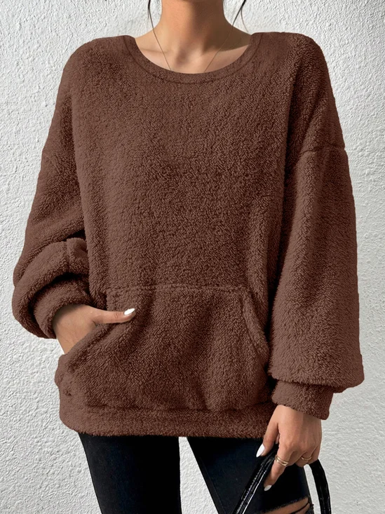 Casual Crew Neck Plain Sweatshirt