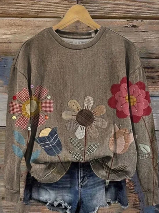 Vintage Crew Neck Floral Sweatshirt