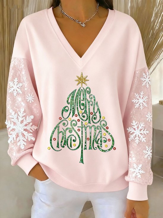 Casual V Neck Christmas Sweatshirt