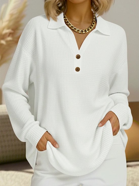 Casual Plain Stand Collar Long Sleeve T-shirt
