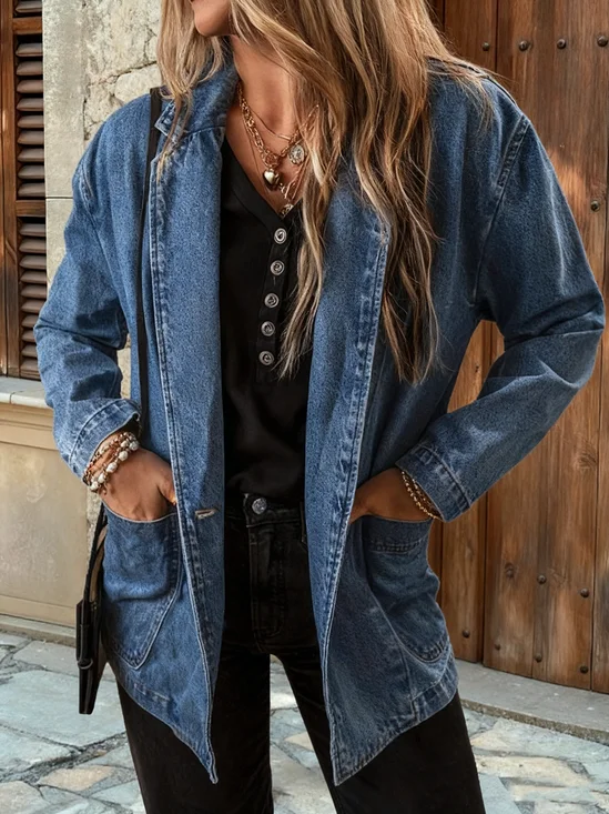 Women Plain Spring/Fall Outerwear Casual Long Sleeve Regular Blazer