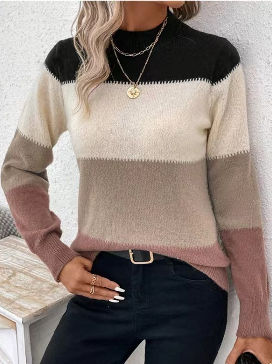 Women Wool-Blend Striped Long Sleeve Comfy Casual Sweater