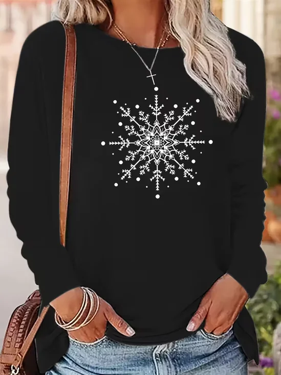 Casual Christmas Crew Neck Long Sleeve T-shirt