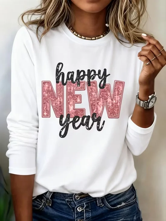 Casual Text Letters Crew Neck Long Sleeve T-shirt