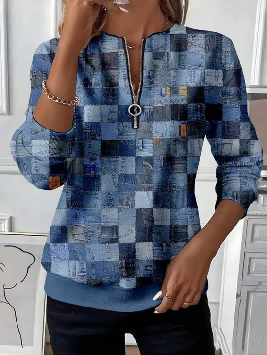 Casual Crew Neck Abstract Sweatshirt Printing