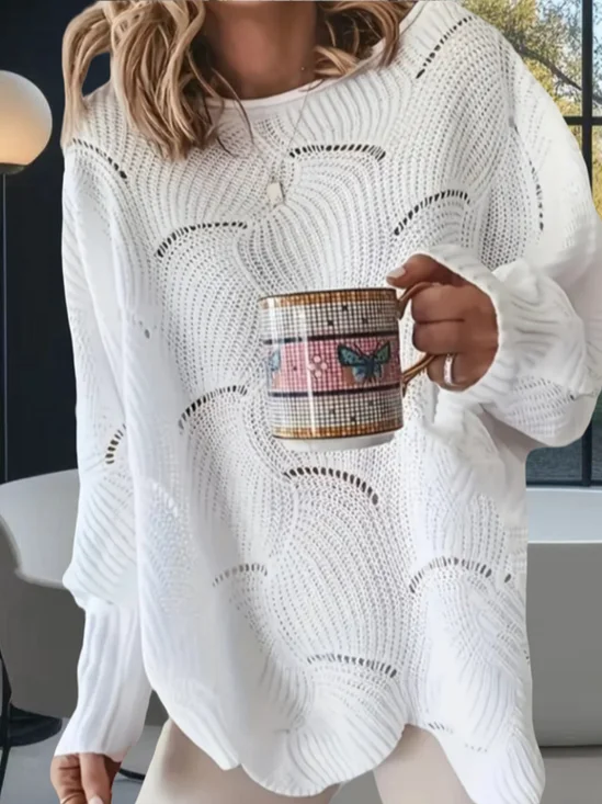 Casual Crew Neck Polyester Cotton Loose Knit Top