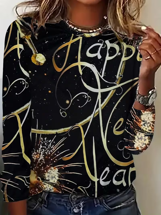 Casual Text Letters Crew Neck Long Sleeve T-shirt