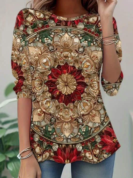 Casual Abstract Crew Neck Long Sleeve T-shirt