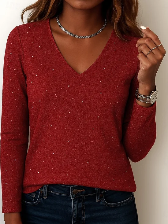 Casual Abstract V Neck Long Sleeve T-shirt