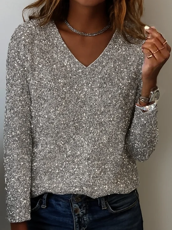 Casual Abstract V Neck Long Sleeve T-shirt