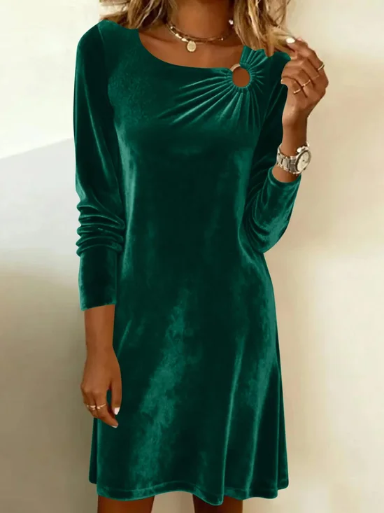 Women Plain Spring/Fall Dress Crew Neck Long Sleeve H-Line Dress