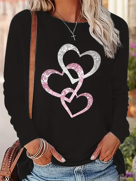 Casual Heart/Cordate Crew Neck Long Sleeve T-shirt