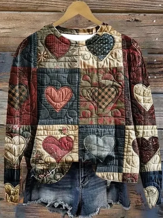 Casual Crew Neck Heart/Cordate Sweatshirt Printing