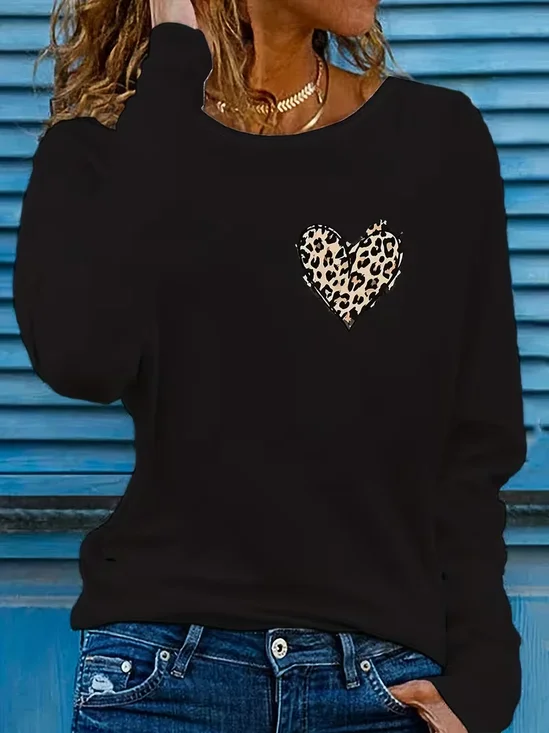 Casual Leopard Crew Neck Long Sleeve T-shirt