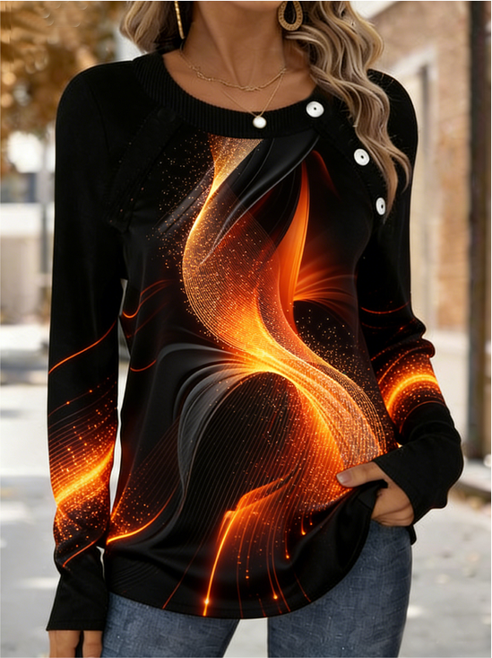 Casual Abstract Stripes Crew Neck Long Sleeve T-shirt
