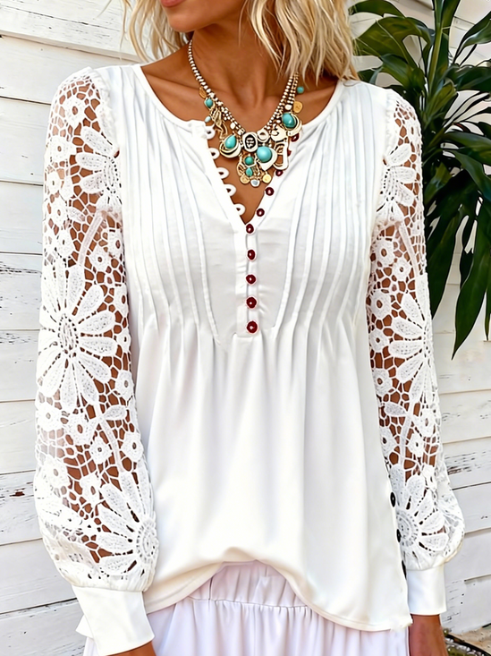 Elegant Plain V Neck Long Sleeve T-shirt