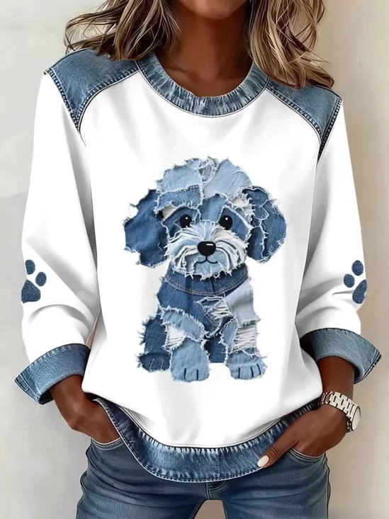 Casual Crew Neck Color Block Sweatshirt