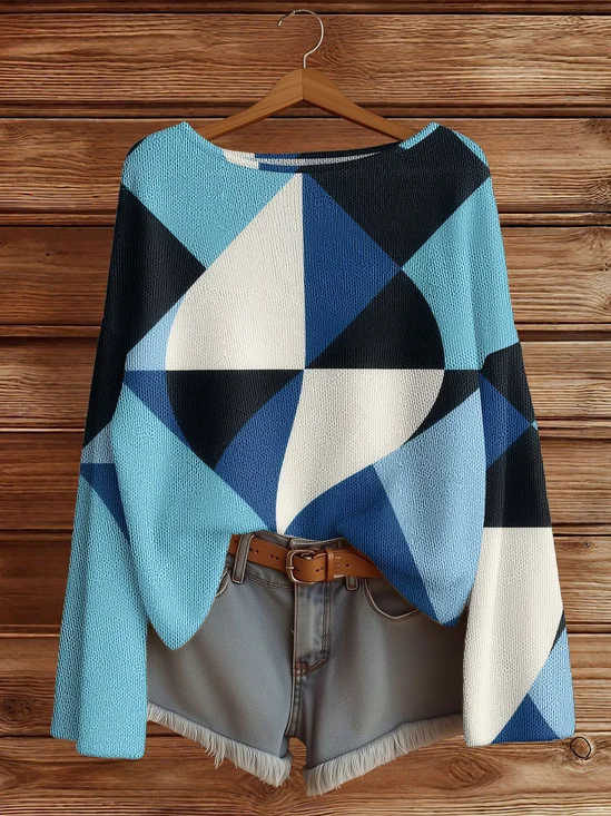 סוודר קז'ואל לנשים בהדפס גיאומטרי עם שרוולים…