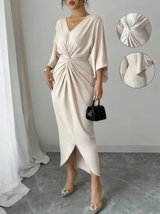 Women Plain Spring/Fall Dress V Neck Three Quarter Sleeve Sheath Dress Bodycon Dress