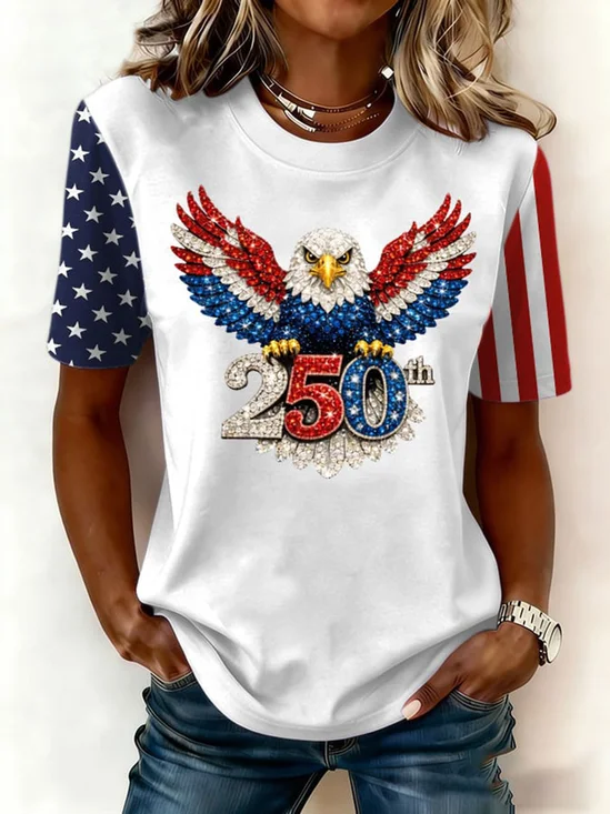 America 250 Years Anniversary Printing Crew Neck Short Sleeve T-shirt