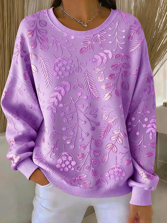 Casual Crew Neck Floral Sweatshirt Printing
