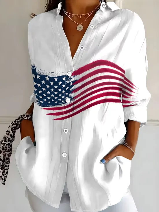 Independence Day Shirt Collar Regular Sleeve Long…