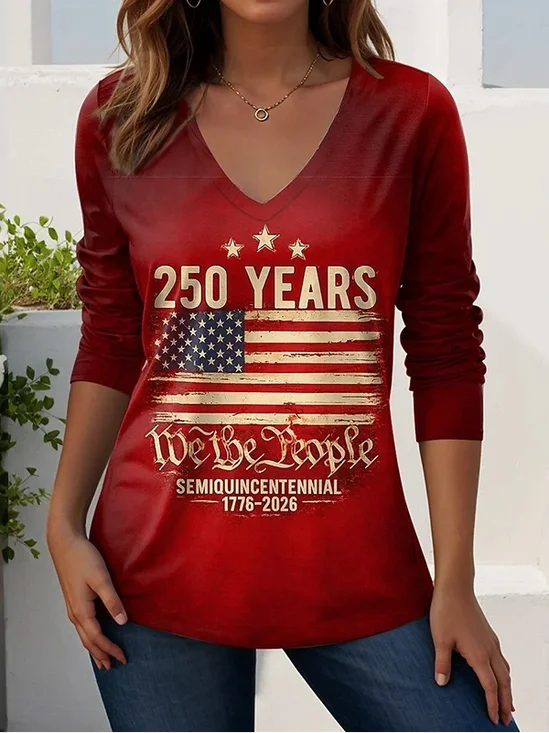 Elegant Striped V Neck Long Sleeve T-shirt