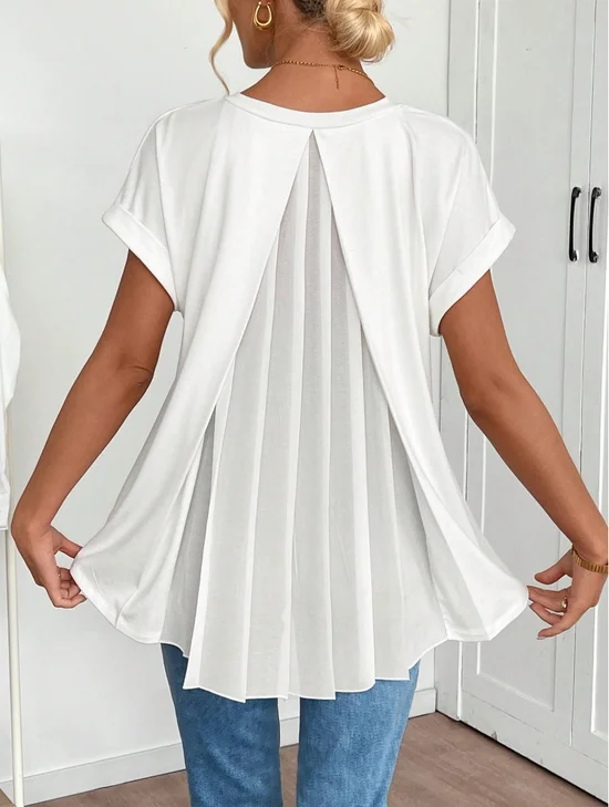V Neck Short Sleeve Plain Regular Regular Fit Blouse For Women