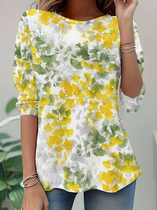 Casual Floral Crew Neck Long Sleeve T-shirt