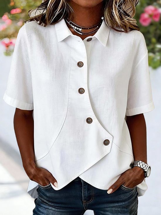 Shawl Collar Short Sleeve Plain Regular Loose…
