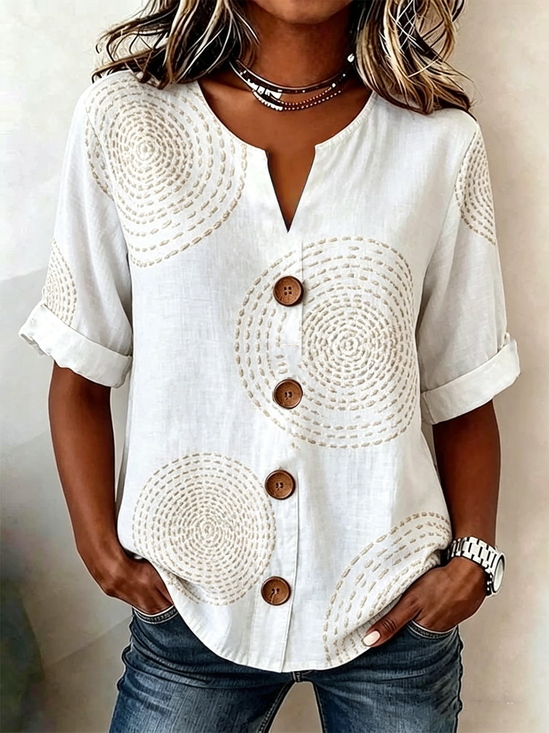 Stand Collar Long Sleeve Geometric Regular Loose…