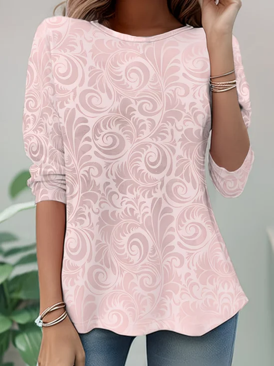 Casual Abstract Crew Neck Long Sleeve T-shirt
