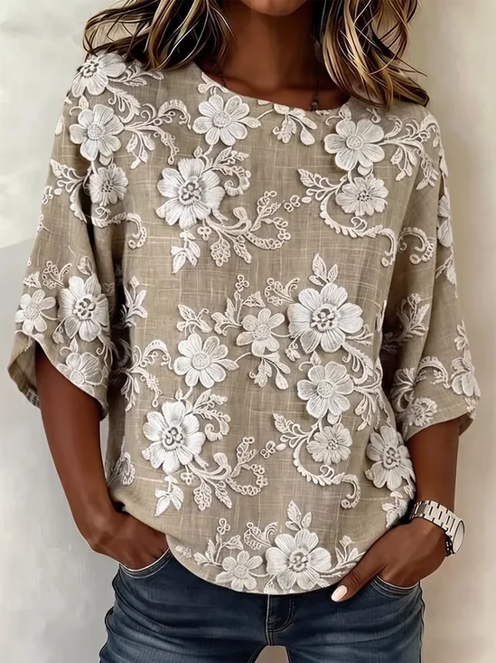 Vintage 3D Printing Crew Neck Half Sleeve…