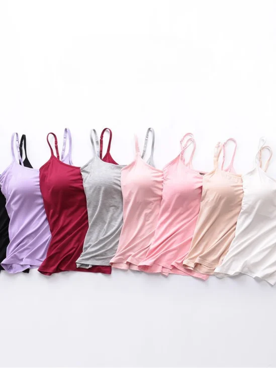 Casual Crew Neck Plain Tank Top Split…