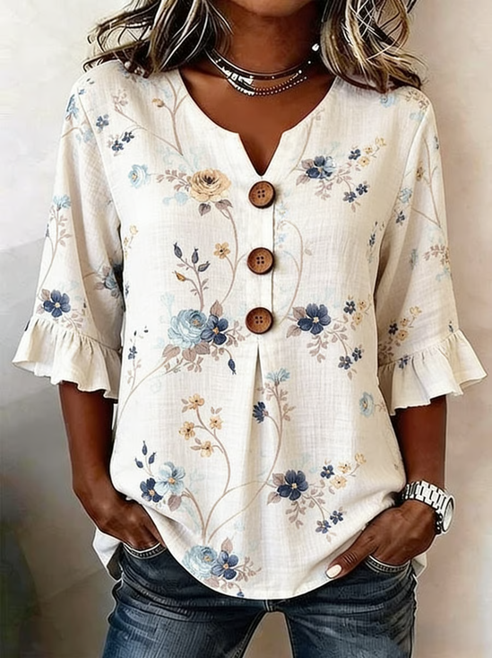 V Neck Half Sleeve Floral Printing Regular…