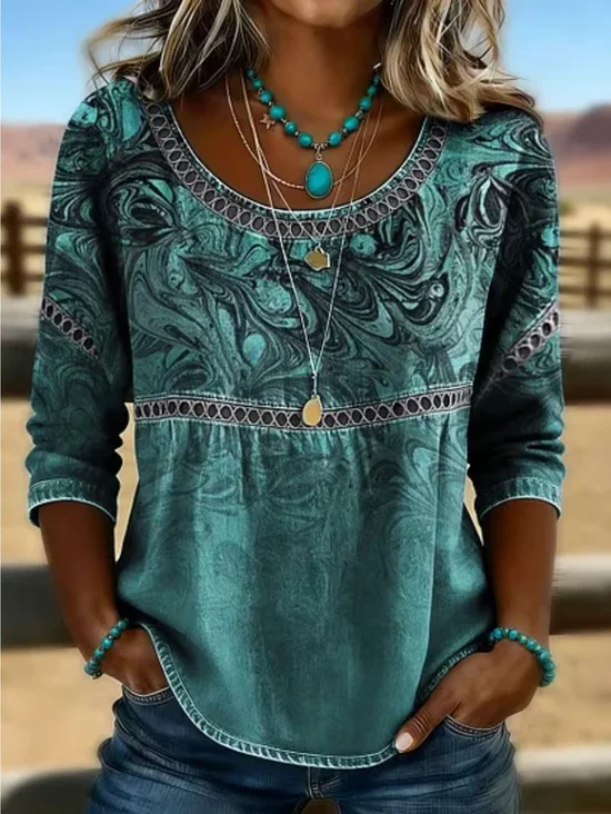 Crew Neck Half Sleeve Abstract Printing Regular…
