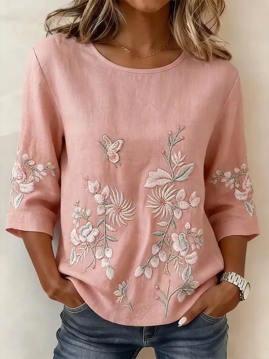 Crew Neck Half Sleeve Floral Printing Regular…