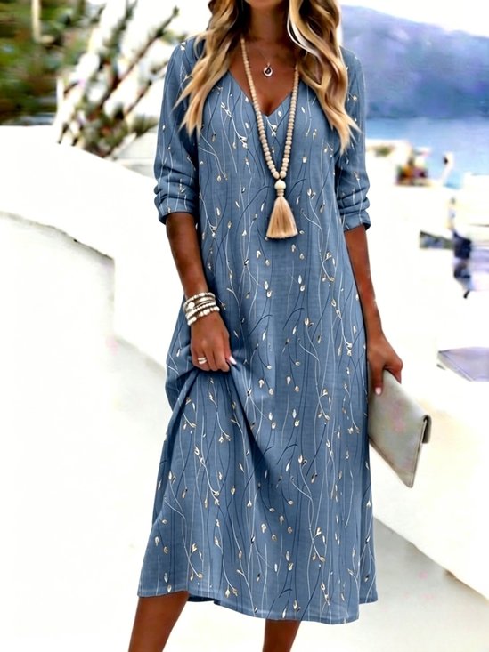 Women Floral Spring/Fall Dress V Neck Long…
