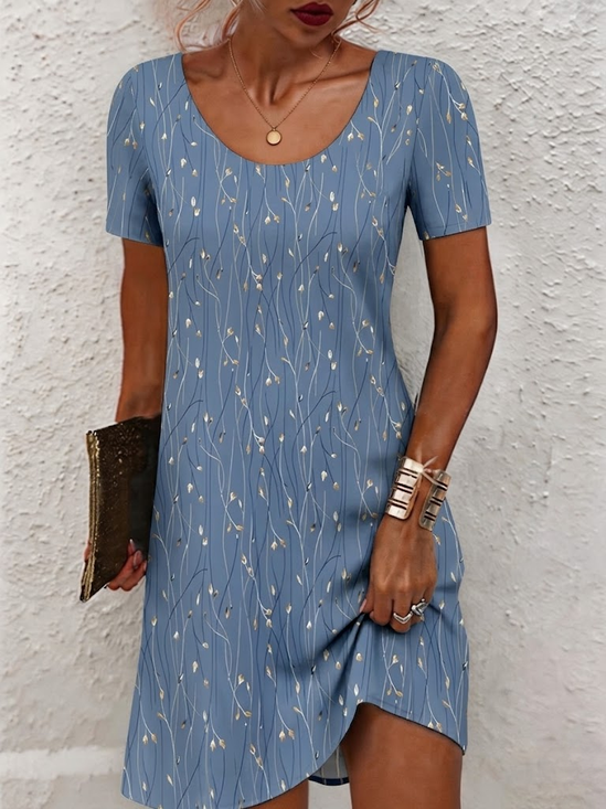 Women Leaf Summer Dress Crew Neck Short…