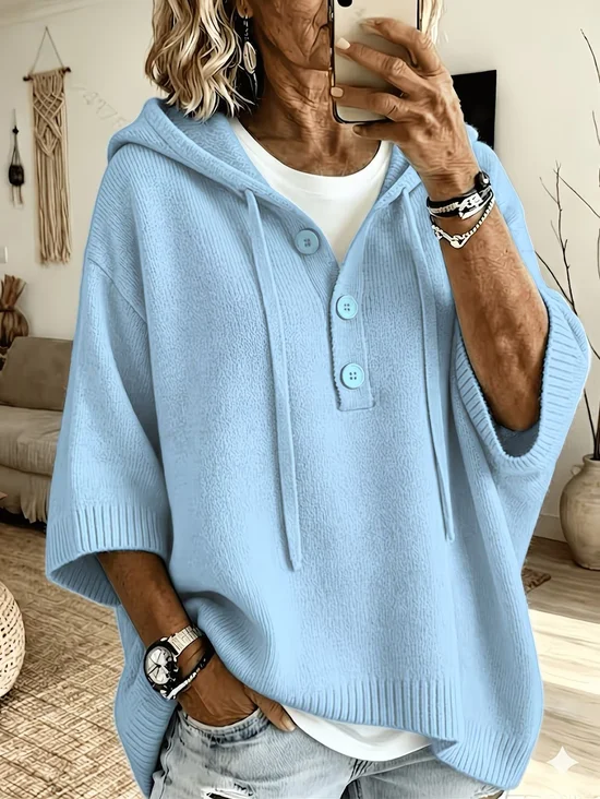Women Yarn/Wool Yarn Plain Half Sleeve Comfy…