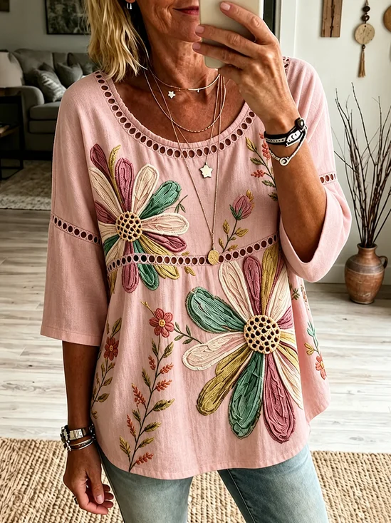 Crew Neck Half Sleeve Floral Printing Regular…