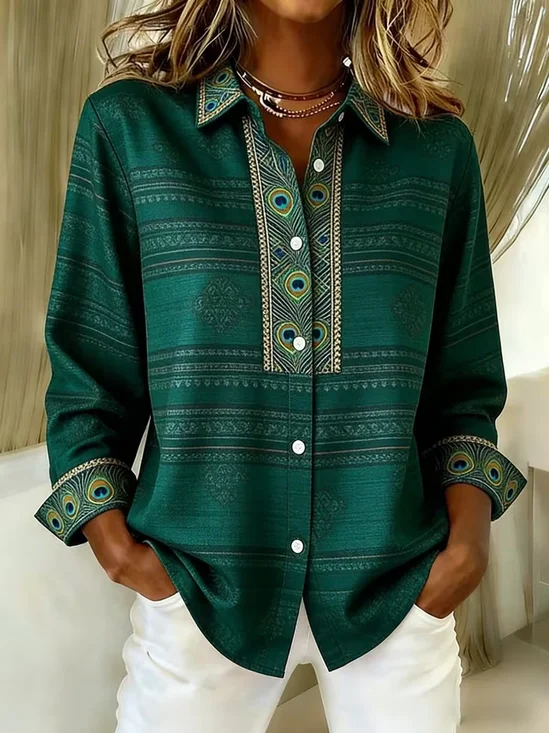 Women Abstract Casual Shirt Shirt Collar Long…