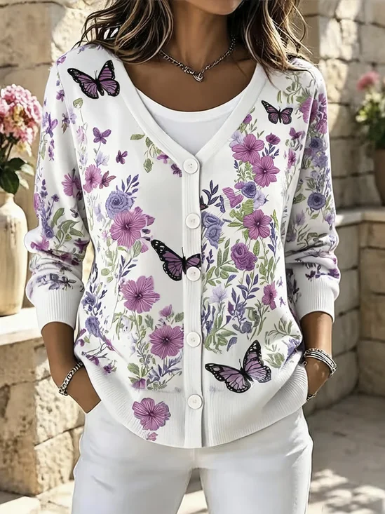 Women Floral Long Sleeve Comfy Casual Cardigan