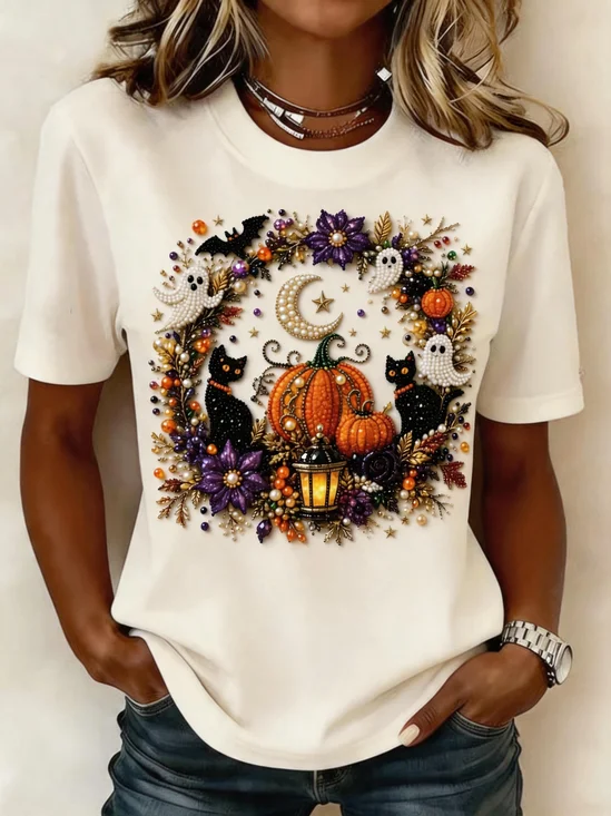 Casual Cartoon Crew Neck Short Sleeve T-shirt